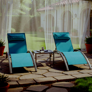 Sunvega Durable Textilene Fabric Chaise Lounge Chairs Set with Side Table