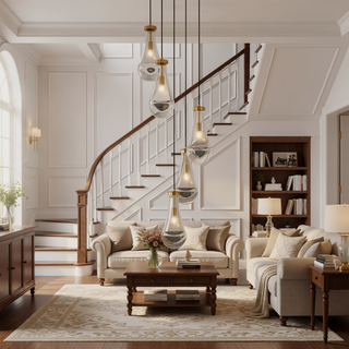 Sunvega Modern Raindrop Cluster Pendant Light with Clear Blown Glass Shade Adjustable Height
