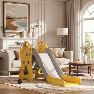 Sunvega 3-in-1 Indoor Slide with Basketball Hoop Climber and Duck Pattern for Toddlers