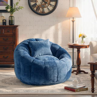 Sunvega Modern Pumpkin Shape Bean Bag Chair with Ottoman for Living Room