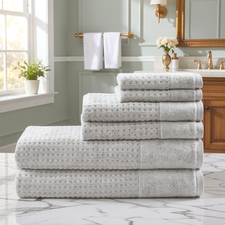Sunvega Antimicrobial Jacquard Waffle Cotton Towel Set with Dobby Cuff and Quick Dry