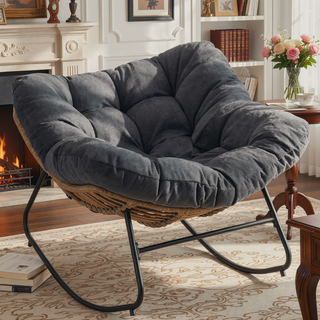 Sunvega Wicker Papasan Lounge Rocking Chair for Indoor and Outdoor Relaxation
