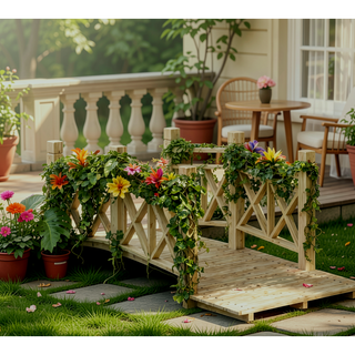 Sunvega Classic Wooden Garden Bridge with Handrails for Backyard Ponds and Streams