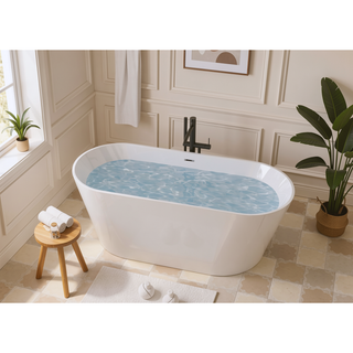 Sunvega 55 Inch Freestanding Acrylic Soaking Bathtub with Superior Insulation and Modern Design