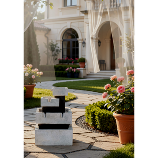 Sunvega Black and White Water Fountain with Vase Design Light and Pump