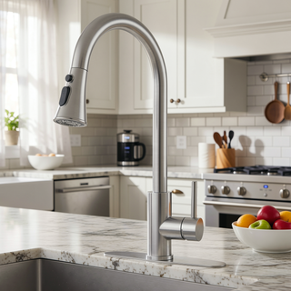 Sunvega High Arc Single Handle Stainless Steel Kitchen Faucet with Pull Down Sprayer