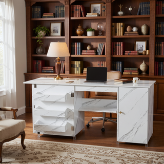 Sunvega 4-in-1 Folding Sewing Table with Lockable Wheels and Shelves for Crafting