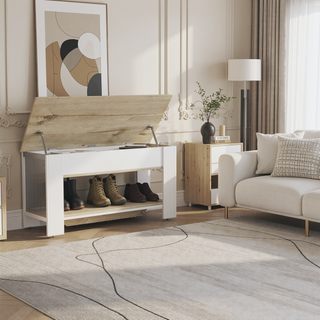Sunvega Lift Top Storage Table with Lower Shelf and Metal Hinges in Dark Brown