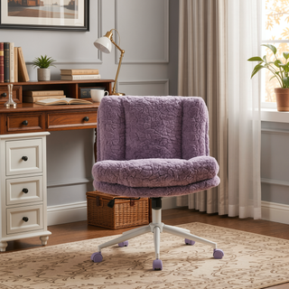 Sunvega Plush Faux Alpaca Fabric Double Cushion Wide 26.4 Inch Office Chair