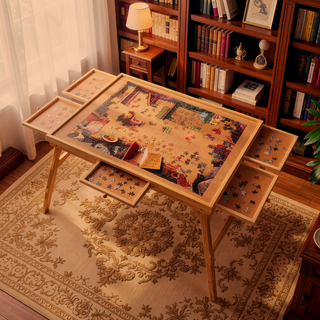 Sunvega 27 Inch Tall Wood Puzzle Table with Legs and 5 Drawers for Adults