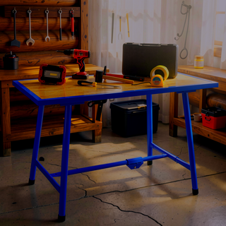 Sunvega Foldable Work Bench with Steel Frame and Wooden Panel for Workshop Garage
