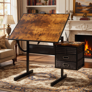 Sunvega Adjustable Height and Angle Puzzle Table with 4 Felt Storage Trays and Wooden Cover