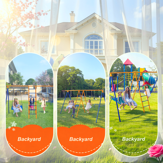 Sunvega 6-in-1 A-Frame Metal Swing Set with 440lbs Capacity for Backyard