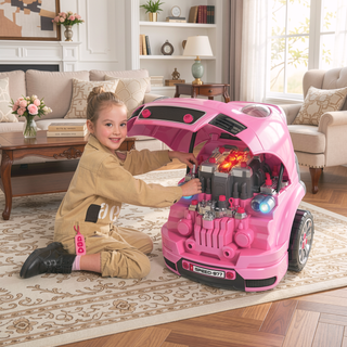 Sunvega 61-Piece Kids Car Engine Repair Toy Set with Realistic Sounds and DIY Stickers