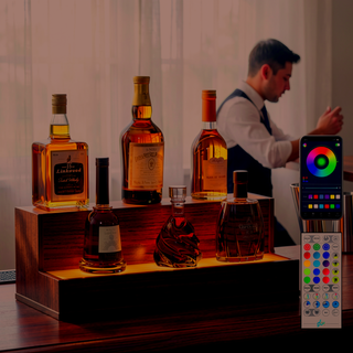 Sunvega 24 Inch Freestanding LED Lighted Liquor Bottle Display Shelf with App Remote Control