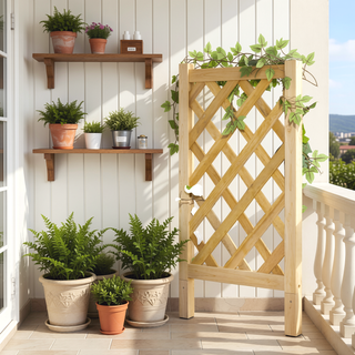 Sunvega Natural Wooden Patio Garden Bench Arbor Arch with Pergola and 2 Trellises