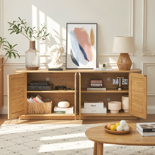 Sunvega Modern Wavy TV Stand Rounded Corner Cabinet for Living Room Storage