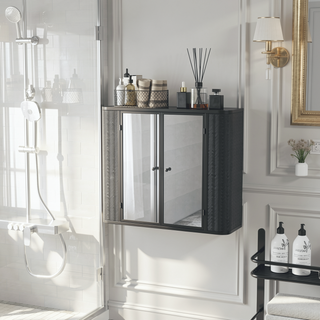 Sunvega Wall-Mounted Bathroom Cabinet with 2 Mirrored Doors and Open Shelf