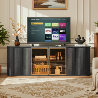 Sunvega Modern Wavy TV Stand Rounded Corner Cabinet for Living Room Storage