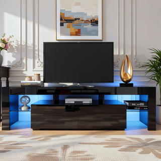Sunvega Wall Mounted Floating 80 Inch TV Stand with LED Lights and Charging Station