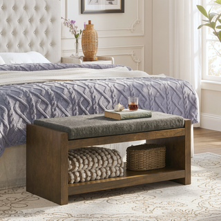 Sunvega Modern Accent Bench with Removable Cushion and Lower Storage Shelf