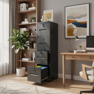 Sunvega 5 Drawer Metal Vertical File Cabinet with Lock on Wheels for Home Office