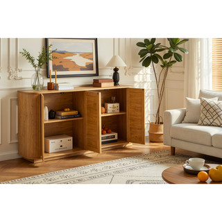 Sunvega Modern Wavy TV Stand Rounded Corner Cabinet for Living Room Storage