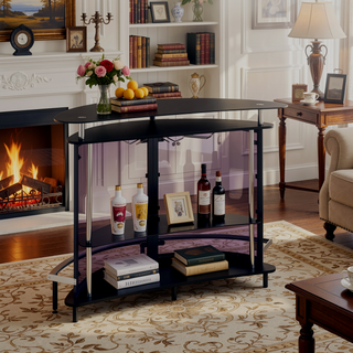 Sunvega Freestanding Black Glass Top Home Bar Cabinet with Shelf for Wine Storage