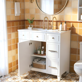 Sunvega 36 inch White Bathroom Vanity with Ceramic Sink and Soft Close Doors