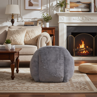 Sunvega Faux Fur Bean Bag Sofa Chair with Back Support and Footstool for Adults