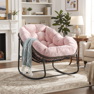 Sunvega Oversized Outdoor Rattan Rocking Chair with Padded Cushion and Steel Frame