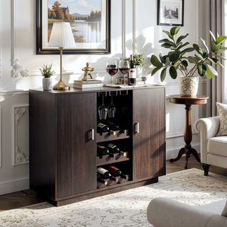 Sunvega Espresso 2-Door Wine Cabinet with Stemware Rack and Wine Bottle Storage
