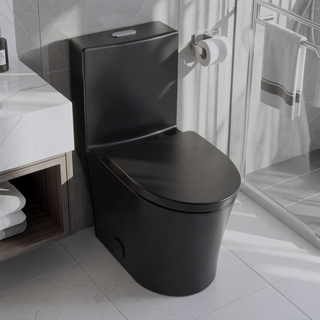 Sunvega Modern Matte Black Elongated One Piece Toilet with Dual Flush System