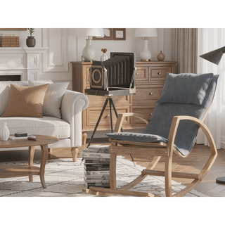 Sunvega Modern Rocking Chair With Wooden Frame And Plush Red Cushion For Living Room