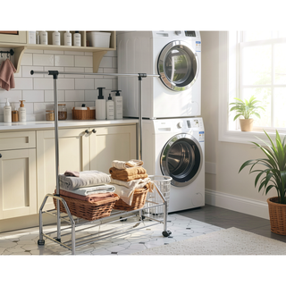 Sunvega Chrome Metal Clothes Rack with Extendable Bar and Rolling Casters