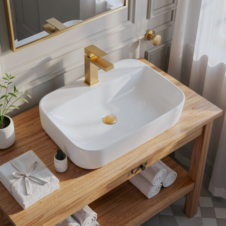 Sunvega White Ceramic Countertop Basin with High-Gloss Stain-Resistant Finish