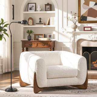 Sunvega Modern Puffy Platform Bed with Arched Headboard in Ivory White Boucle