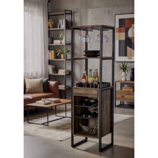 Sunvega Wooden Square Wine Rack with Drawer and 3 Open Compartments