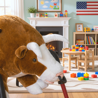 Sunvega ASTM-F963 Certified Spring Rocking Horse with Plush Fabric and Animal Sounds