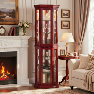 Sunvega Corner Curio Cabinet with LED Lighting and 4 Adjustable Glass Shelves