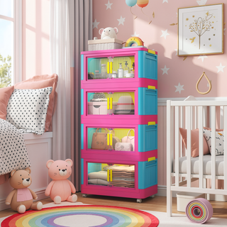 Sunvega 5-Tier Collapsible Storage Cabinet with Wheels and Magnetic Door
