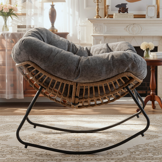 Sunvega Wicker Papasan Lounge Rocking Chair for Indoor and Outdoor Relaxation