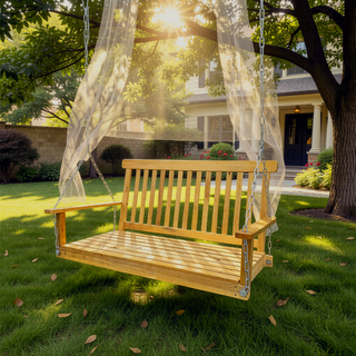 Sunvega Fir Wood Porch Swing with Armrests and Hanging Chains for Outdoor
