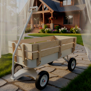 Sunvega Fresh Blue Solid Wood All-Terrain Toy and Garden Tool Cart Trolley