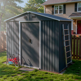 Sunvega 8x4ft Outdoor Metal Storage Shed with Galvanized Steel Panels and Foundation