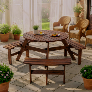 Sunvega Fir Wood Picnic Table with 2 Benches 75 Inch Dining Surface 2220lb Capacity