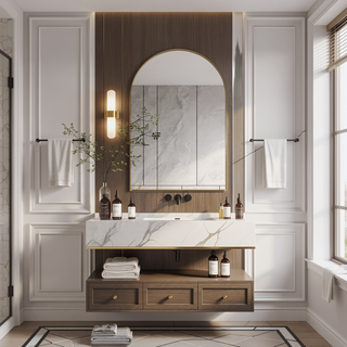 Sunvega Modern White Metal Framed Recessed Medicine Cabinet with Mirror and Storage