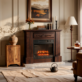Sunvega Freestanding Electric Fireplace with Mantel LED Log Flame and Remote Control