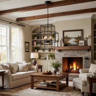 Sunvega Industrial Farmhouse 4-Light Metal Lantern Tiered Pendant Hanging Chandelier