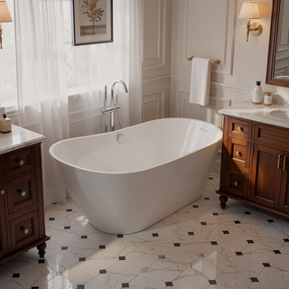 Sunvega Premium High-back Oval Acrylic Freestanding Soaker Bathtub Non-Slip Easy Clean